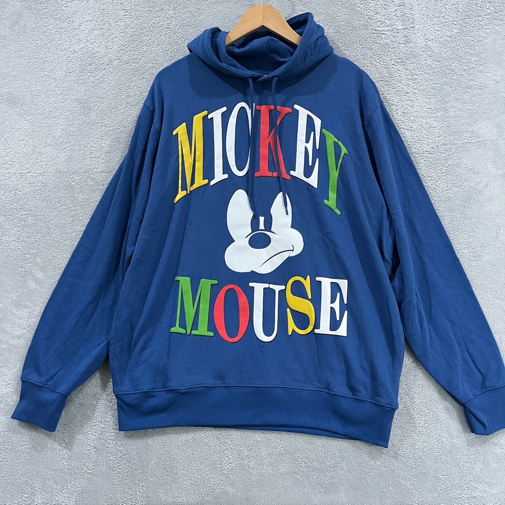 Disney Mad Engine Mickey Mouse Graphic Hoodie Mens L Blue Long Sleeve Pullover